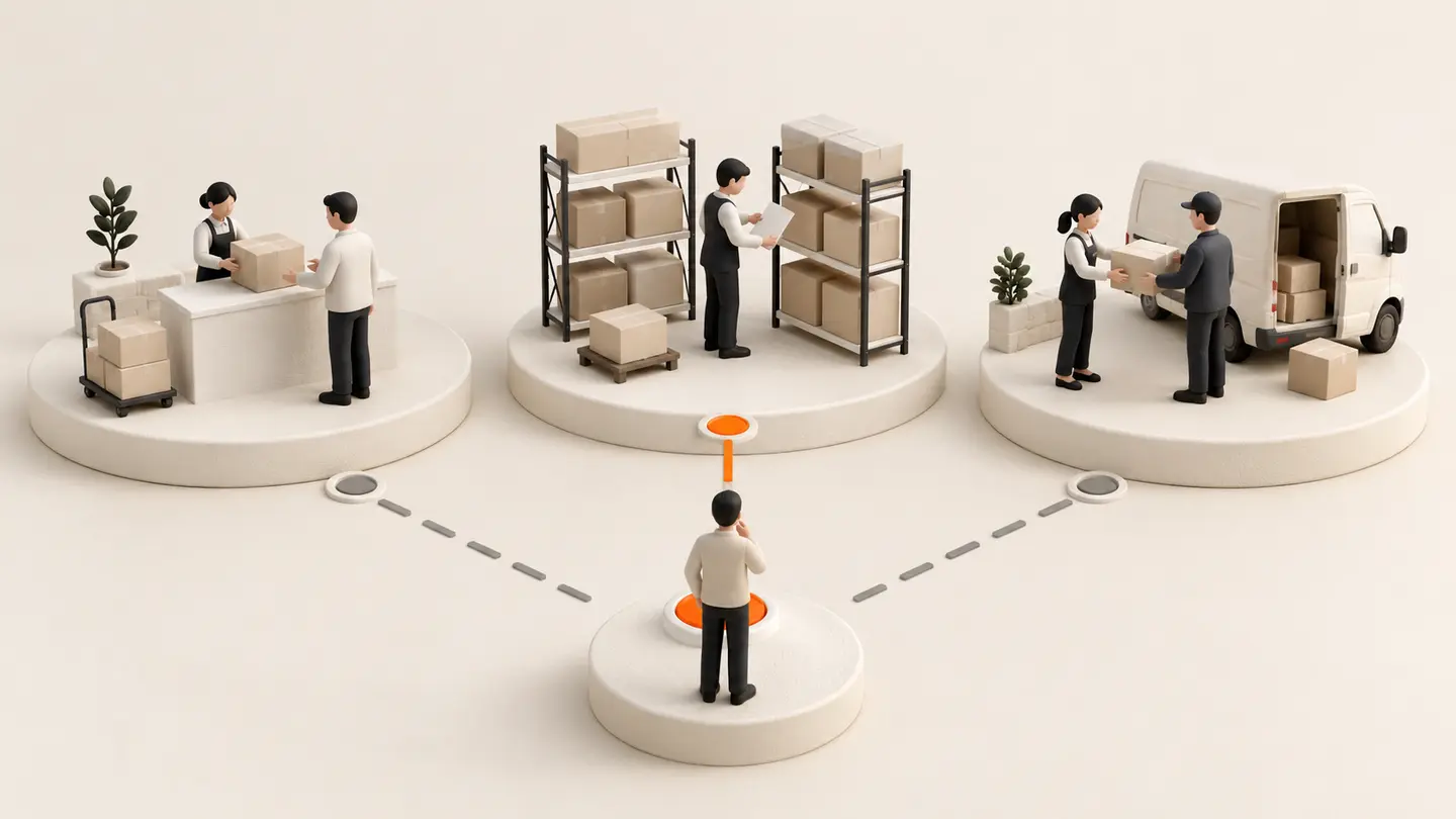Receiving, agreed holding and managed dispatch are separate proposed operating scopes chosen before handling goods.