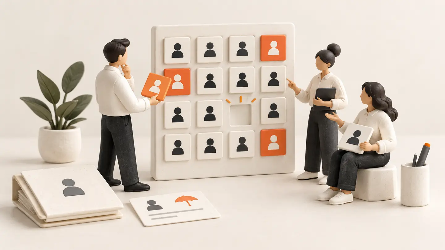 A manager reviews proposed roster tiles and staff availability, with an unfilled shift kept visible.